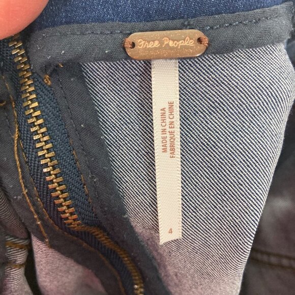 Free People Denim Mini Skirt Womens 4 Stretch Jean Pencil Skirt Back Zip - Picture 3 of 5